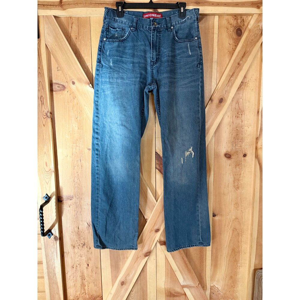 Vintage Unionbay Y2K Distressed Jeans 32x31 Straight Light Wash Baggy Denim Punk
